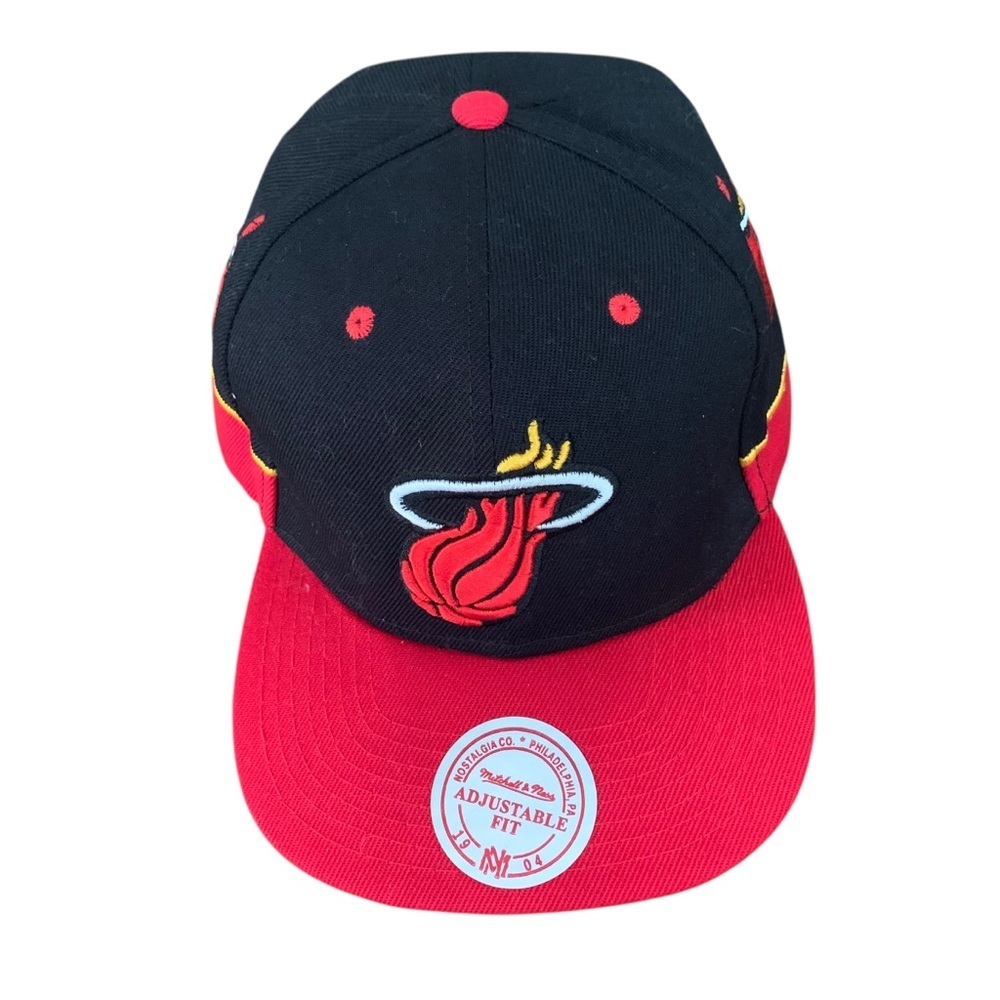 Mitchell & Ness Wool Miami Heat Black and Red Adjustable SnapBack Cap